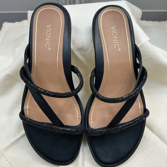 Vionic PRISM black sparkly leather sandals Sz 7 - Picture 2 of 9